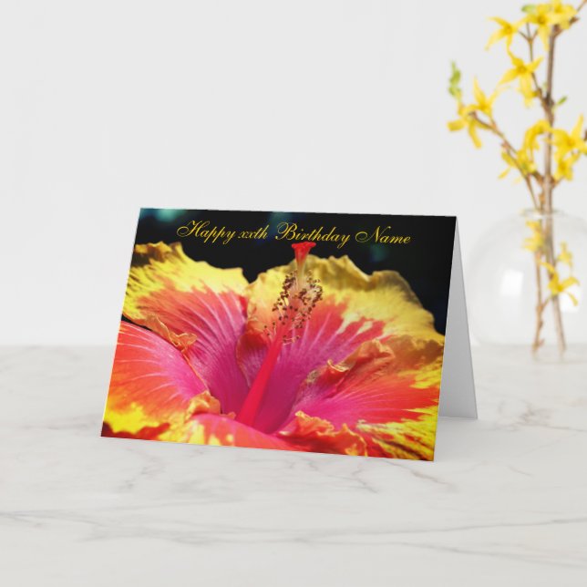 Hibiscus Flower Personalised Birthday  Card (Yellow Flower)