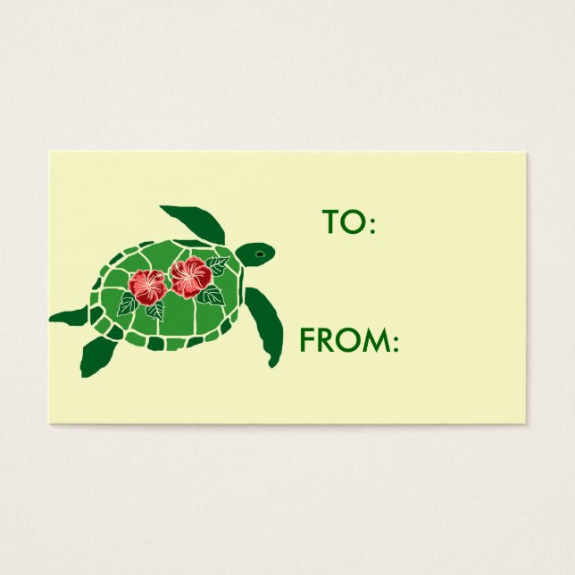 Hibiscus flower sea turtle gift tag (Front)