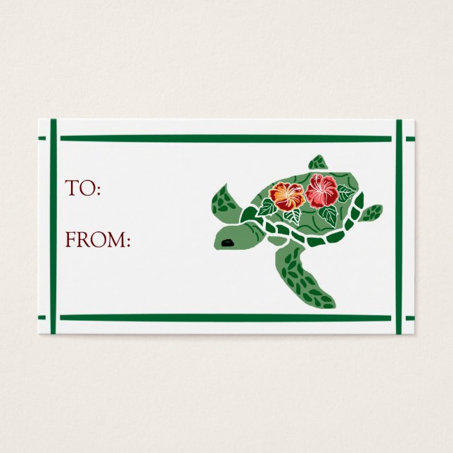 Hibiscus flower sea turtle GIFT TAGS (Front)