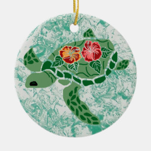 Hibiscus flower sea turtle Ornament