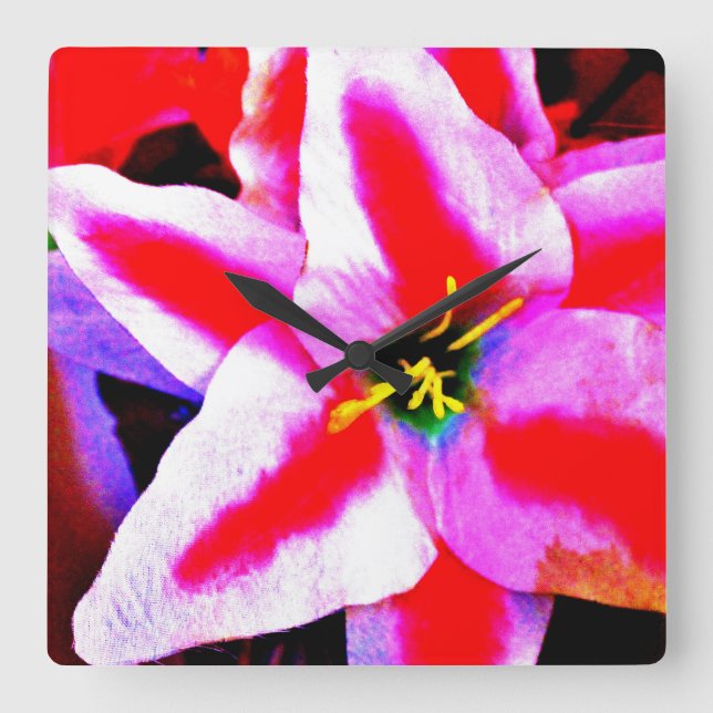 Hibiscus Flower Square Wall Clock (Front)