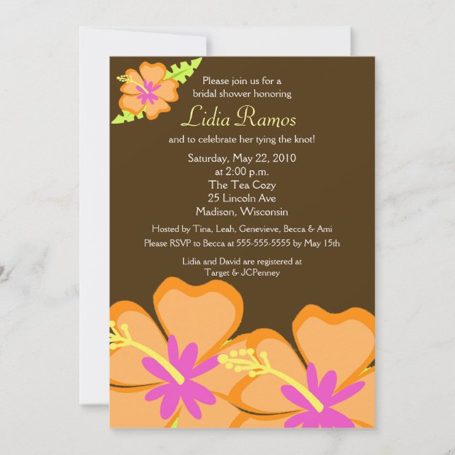 Hibiscus Flower Tropical 5x7 Bridal Shower Invite (Front)