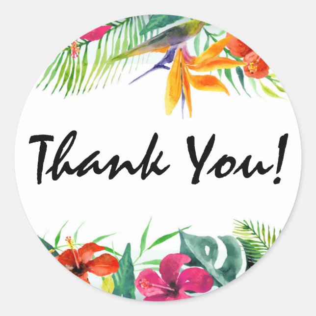 Hibiscus Flower Tropical Paradise Hawaii Thank You Classic Round Sticker (Front)