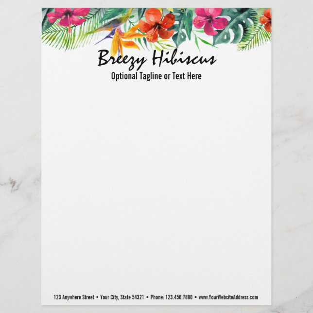 Hibiscus Flower Tropical Paradise Hawaiian Floral Customised Letterhead (Front)