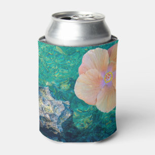 Hibiscus flower turquoise ocean water Hawaiian Can Cooler