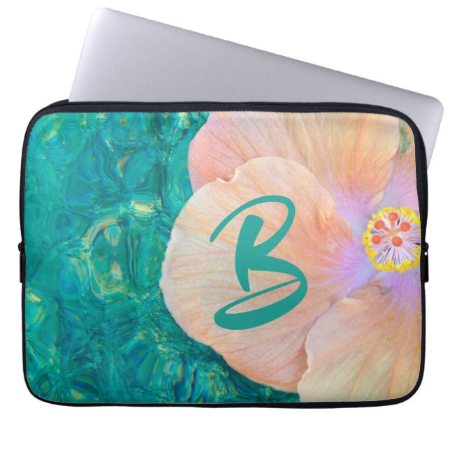 Hibiscus flower turquoise ocean water Hawaiian Laptop Sleeve (Front)