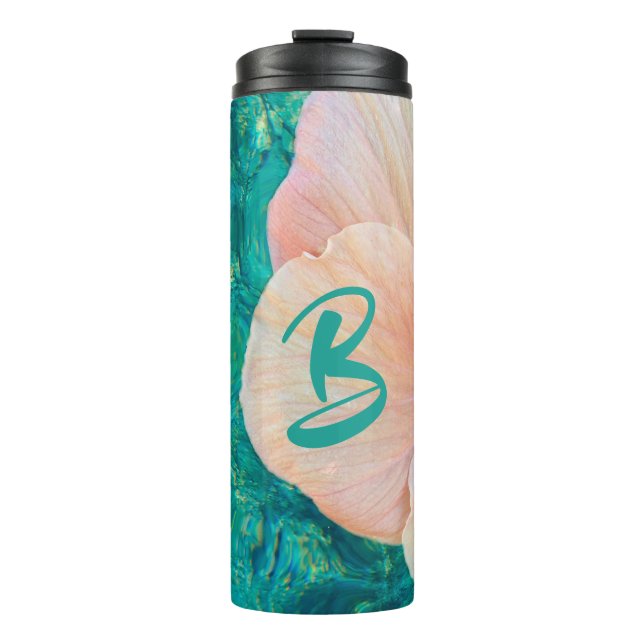 Hibiscus flower turquoise ocean water Hawaiian Thermal Tumbler (Front)