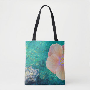 Hibiscus flower turquoise ocean water Hawaiian Tote Bag