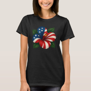 Hibiscus Flower USA Flag 4th July Floral Boys Girl T-Shirt