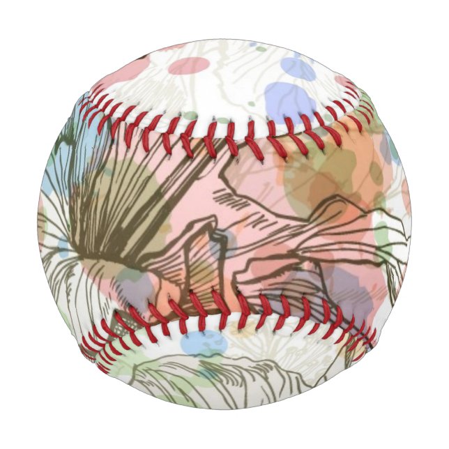 Hibiscus flower & watercolor background baseball (Front)