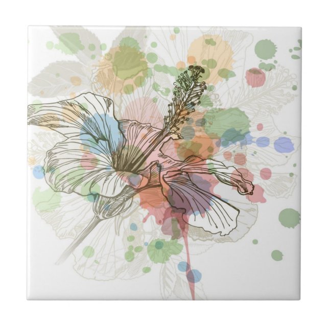Hibiscus flower & watercolor background tile (Front)