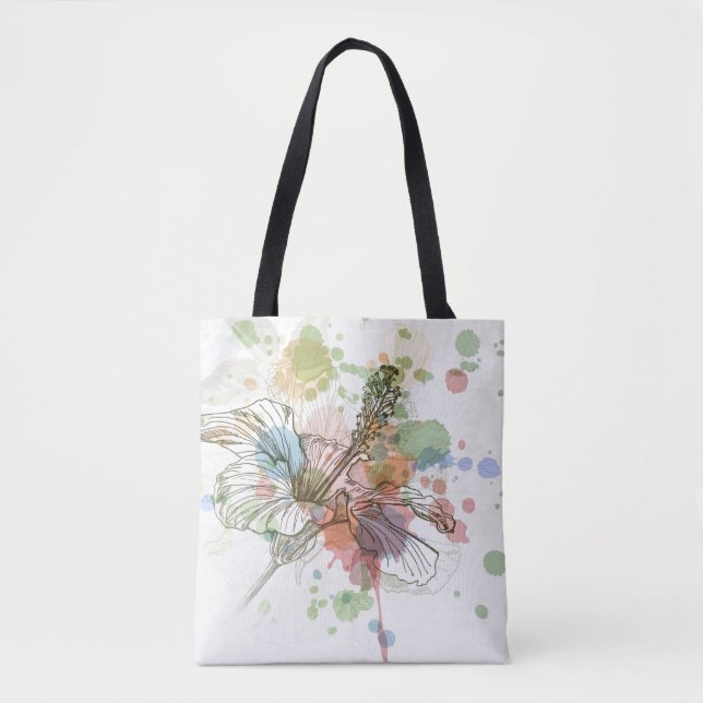 Hibiscus flower & watercolor background tote bag (Front)