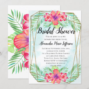 Hibiscus Flower Watercolor Beach Bridal Shower Invitation