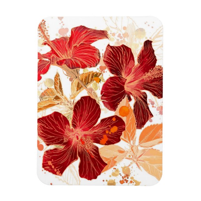 Hibiscus flower - watercolor paint 2 magnet (Vertical)