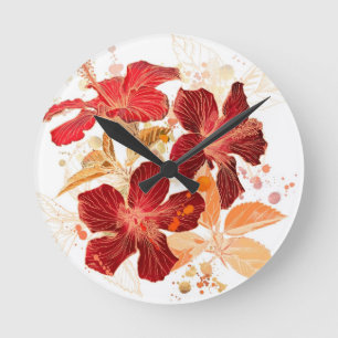 Hibiscus flower - watercolor paint 2 round clock