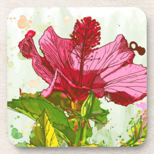 Hibiscus flower - watercolor paint coaster