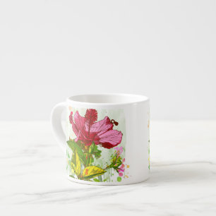 Hibiscus flower - watercolor paint espresso cup