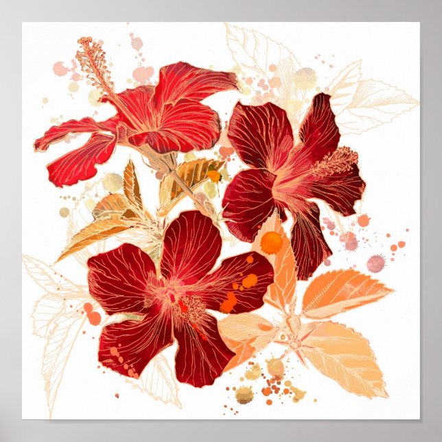 Hibiscus flower - watercolor paint poster (Front)