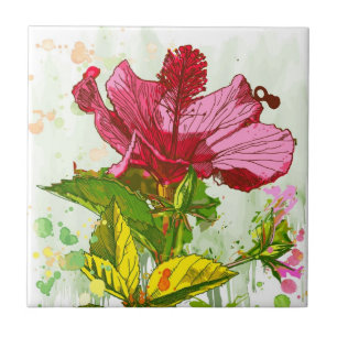 Hibiscus flower - watercolor paint tile