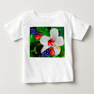 Hibiscus flower with 2 Tiger Longwing butterflies Baby T-Shirt