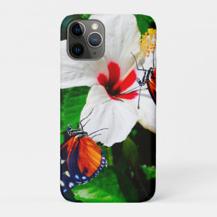 Hibiscus flower with 2 Tiger Longwing butterflies iPhone 11 Pro Case