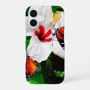 Hibiscus flower with 2 Tiger Longwing butterflies iPhone 16 Case