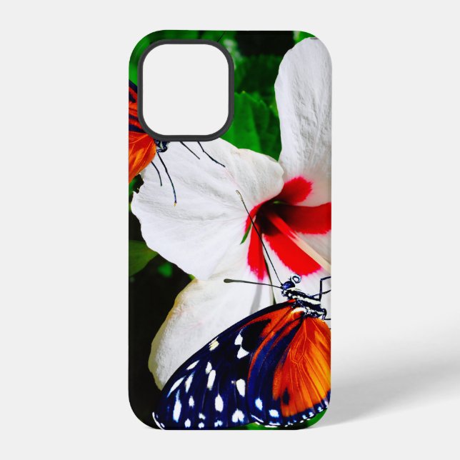 Hibiscus flower with 2 Tiger Longwing butterflies iPhone Case (Back)