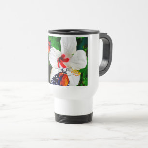 Hibiscus flower with 2 Tiger Longwing butterflies Travel Mug