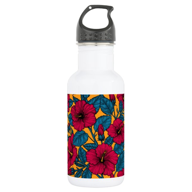 Hibiscus flowers 532 ml water bottle (Front)