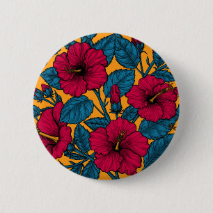 Hibiscus flowers 6 cm round badge