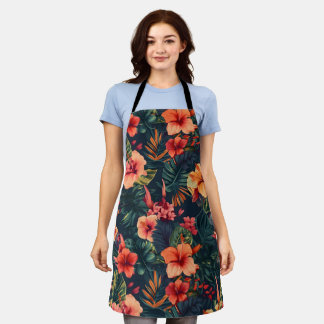 Hibiscus Flowers, A Tropical Floral Pattern Apron