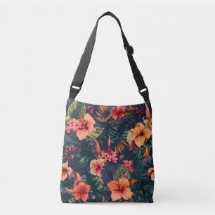Hibiscus Flowers, A Tropical Floral Pattern Crossbody Bag