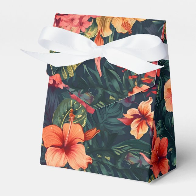 Hibiscus Flowers, A Tropical Floral Pattern Favour Box (Front Side)