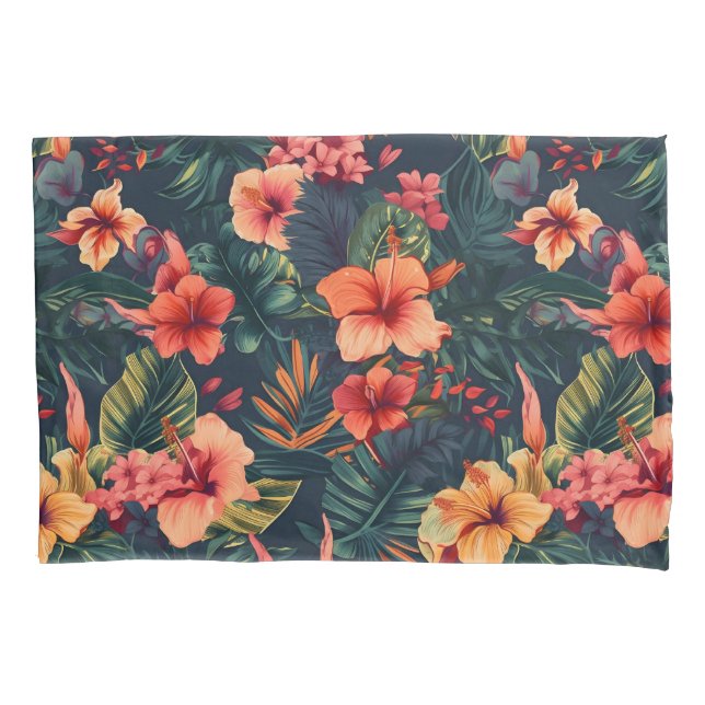 Hibiscus Flowers, A Tropical Floral Pattern Pillowcase (Front)