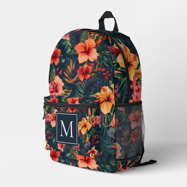 Hibiscus Flowers, A Tropical Floral Pattern Printed Backpack (Back Corner Right)