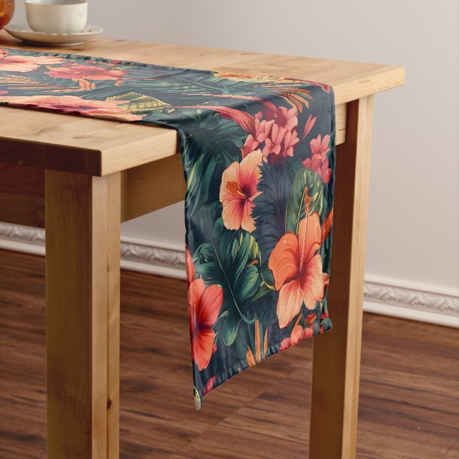 Hibiscus Flowers, A Tropical Floral Pattern Short Table Runner (In Situ)
