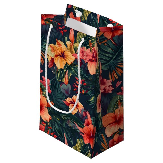Hibiscus Flowers, A Tropical Floral Pattern Small Gift Bag (Front Angled)