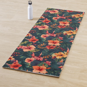 Hibiscus Flowers, A Tropical Floral Pattern Yoga Mat