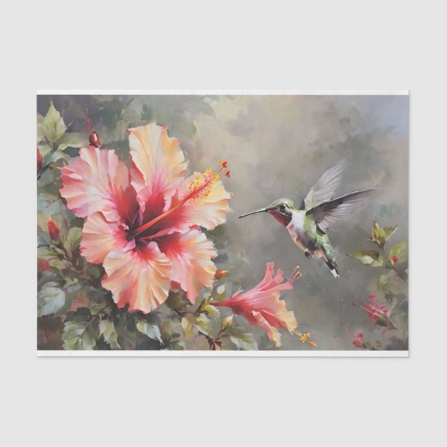 Hibiscus Flowers and Hummingbird Decoupage Tissue Paper (Front)