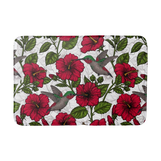 Hibiscus flowers and hummingbirds bath mat (Front)