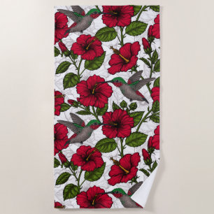 Hibiscus flowers and hummingbirds beach towel