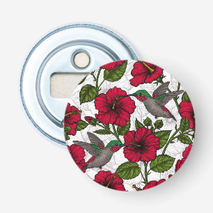 Hibiscus flowers and hummingbirds bottle opener