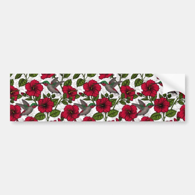Hibiscus flowers and hummingbirds bumper sticker (Front)
