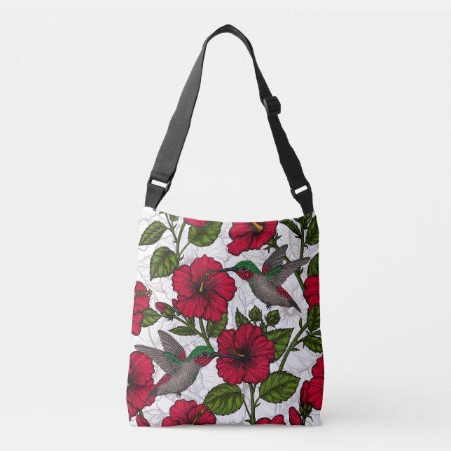 Hibiscus flowers and hummingbirds crossbody bag (Front)