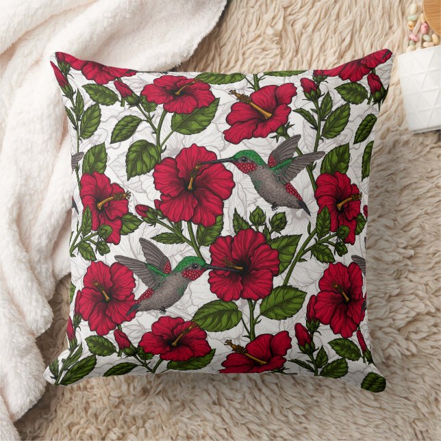 Hibiscus flowers and hummingbirds cushion (Blanket)