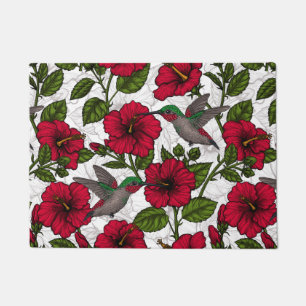 Hibiscus flowers and hummingbirds doormat