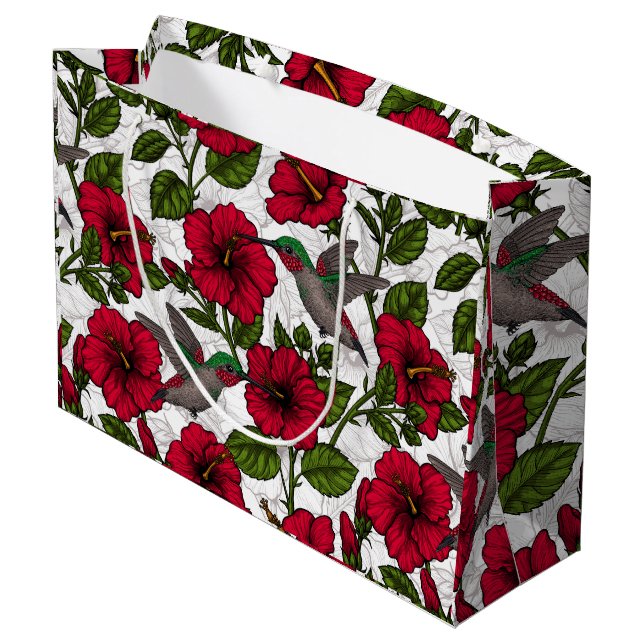 Hibiscus flowers and hummingbirds large gift bag (Back Angled)