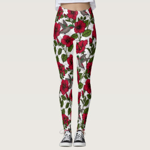 Hibiscus flowers and hummingbirds leggings