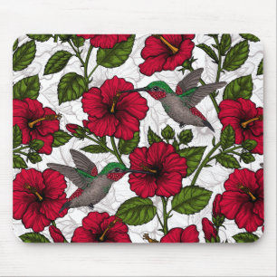 Hibiscus flowers and hummingbirds mouse mat