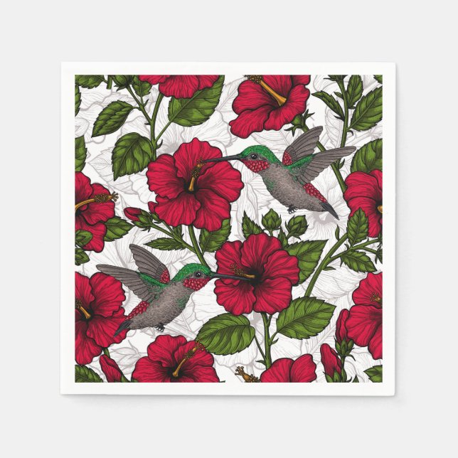 Hibiscus flowers and hummingbirds napkin (Front)